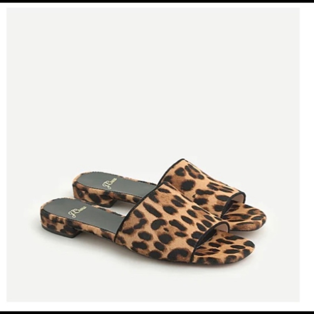 J.Crew leopard leather slides New